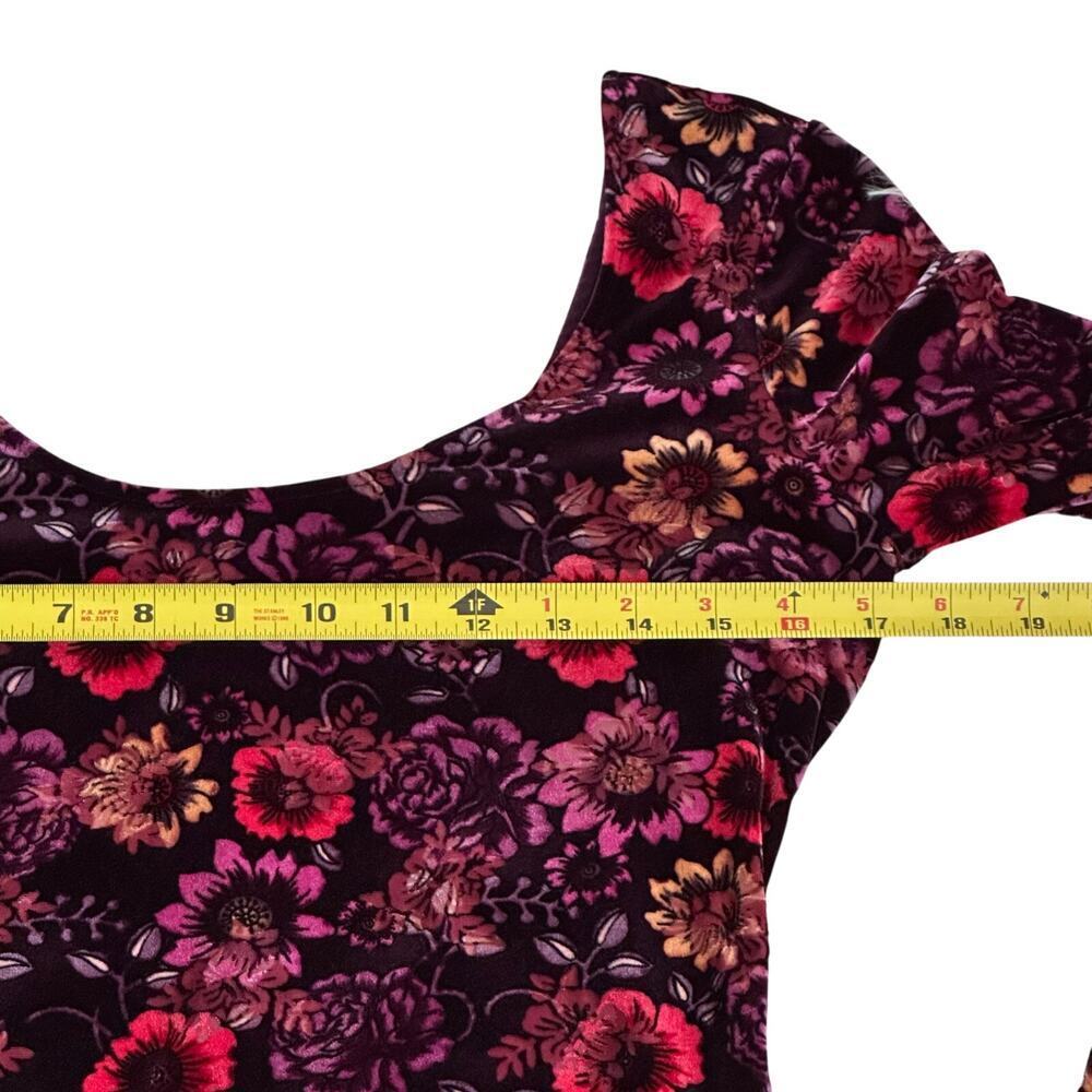 CANDIE'S Floral Velvet Bodycon Mini Dress Long Sleeve Scoop Neck Purple Size S - Picture 12 of 14